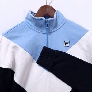 Fila Colorblock Chevron 1/4 Zip Pullover Sweatshirt Women S Athletic Retro‎ Blue